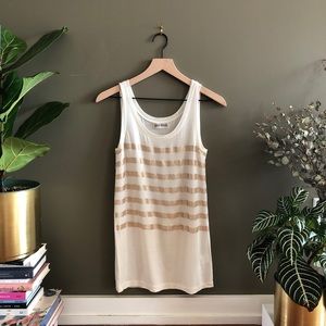 White Tank Top with Gold Striped Sequins